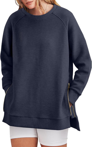 Damska bluza oversize zapinana na zamek z boku