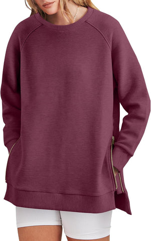 Damska bluza oversize zapinana na zamek z boku
