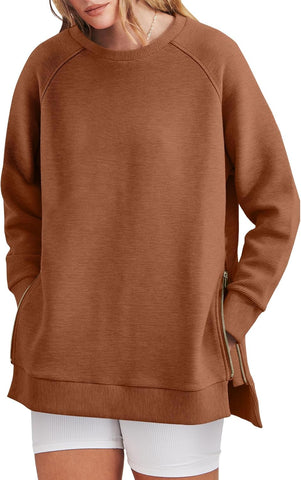 Damska bluza oversize zapinana na zamek z boku
