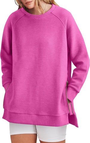 Damska bluza oversize zapinana na zamek z boku