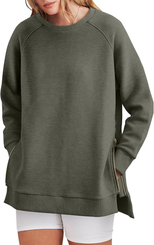 Damska bluza oversize zapinana na zamek z boku