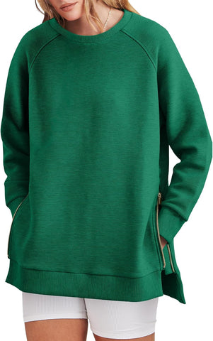Damska bluza oversize zapinana na zamek z boku