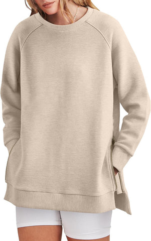 Damska bluza oversize zapinana na zamek z boku