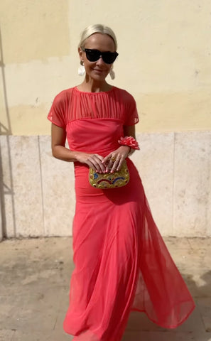 Damska sukienka szyfonowa na co dzień z okrągłym dekoltem i przeszyciami