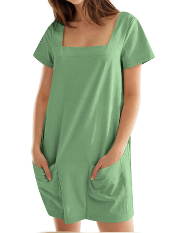 Damska sukienka mini z kwadratowym dekoltem i kieszeniami