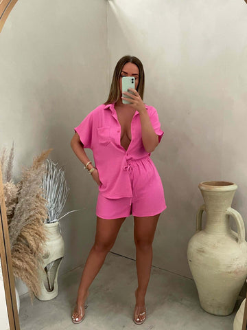 Chic solidny dwuczęściowy: koszula i szorty 👕