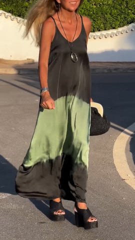 Damska luźna sukienka na co dzień z kontrastowymi szelkami