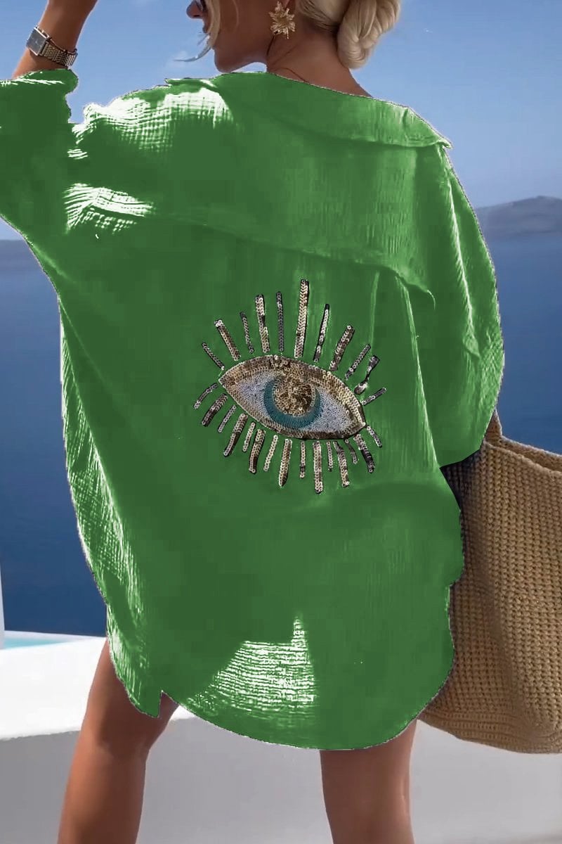 Koszula z cekinami i koralikami w stylu Evil Eye