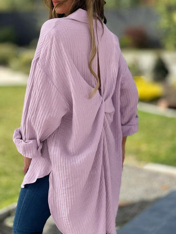 Damska koszula na co dzień z długim rękawem i skrzyżowanymi plecami