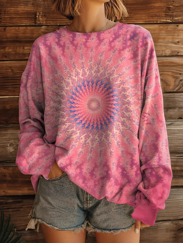 Bluza damska vintage z długim rękawem i okrągłym dekoltem