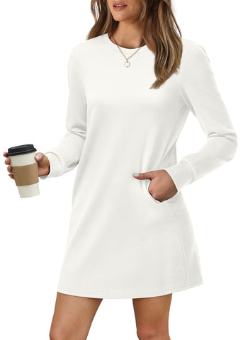 Damska sukienka mini z okrągłym dekoltem i kieszeniami z długim rękawem