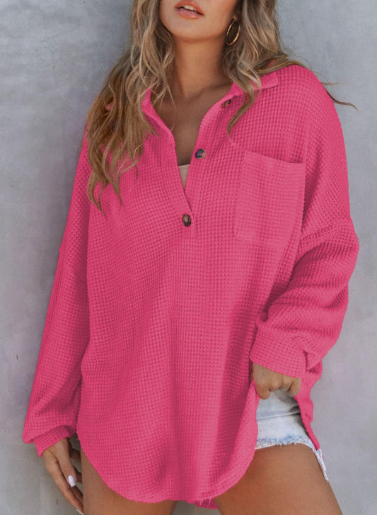 2024 nowa damska kurtka z dzianiny waflowej Henley V Neck (40% zniżki ostatniego dnia!!!)
