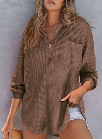 2024 nowa damska kurtka z dzianiny waflowej Henley V Neck (40% zniżki ostatniego dnia!!!)