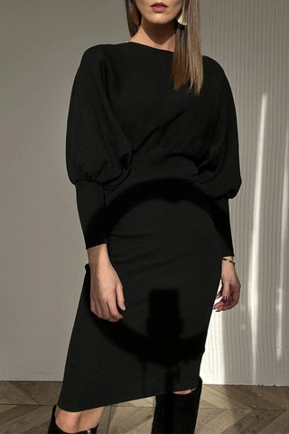 Damska patchworkowa sukienka z okrągłym dekoltem i długim rękawem