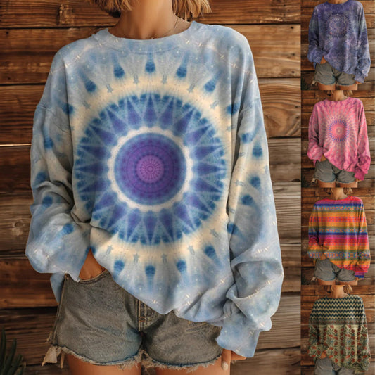 Bluza damska vintage z długim rękawem i okrągłym dekoltem