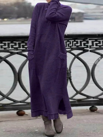 Damska elegancka, długa zimowa sukienka