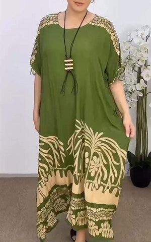 Damska luźna sukienka z nadrukiem i okrągłym dekoltem