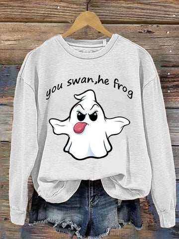 Damska koszulka na co dzień Halloween You Swan, on Frog Funny Slogan Ghost Print Bluza