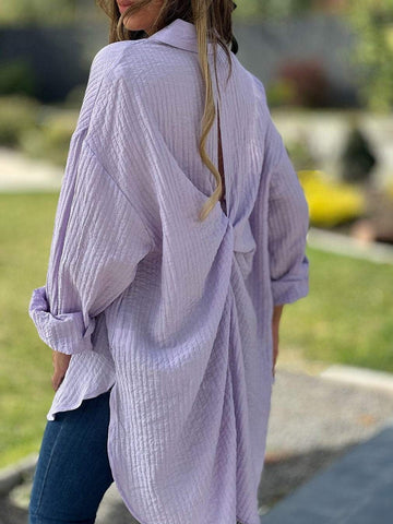 Damska koszula na co dzień z długim rękawem i skrzyżowanymi plecami