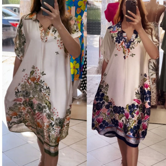 Eleganckie sukienki damskie z krótkim rękawem i nadrukiem kwiatowym