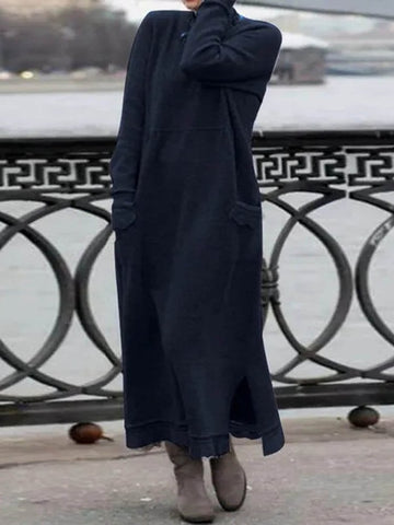 Damska elegancka, długa zimowa sukienka