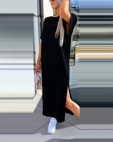 Damska sukienka T-shirt o swobodnym kroju z rozcięciem