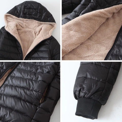 Damska kurtka średniej długości z bawełny Sherpa z kapturem