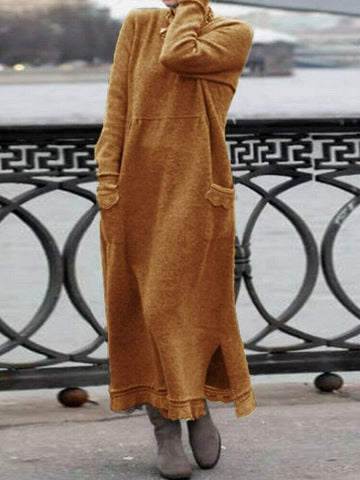 Damska elegancka, długa zimowa sukienka