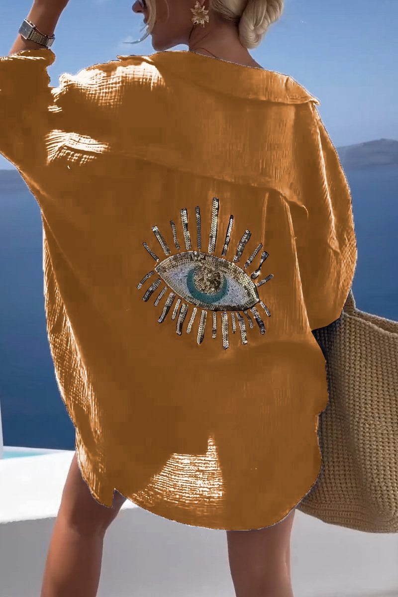 Koszula z cekinami i koralikami w stylu Evil Eye