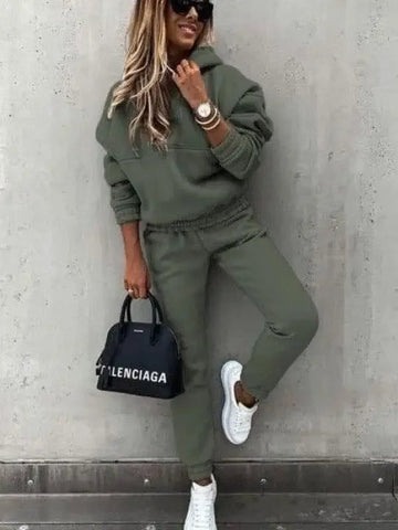 Dwuczęściowy zestaw damskiej bluzy sportowej na co dzień z kapturem