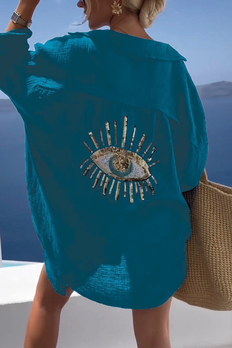 Koszula z cekinami i koralikami w stylu Evil Eye