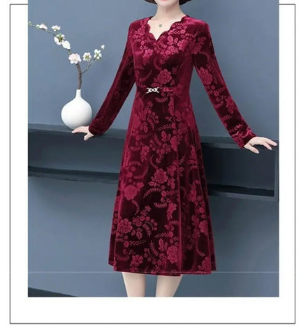 2024👗[XL-5XL]👗2024 złota aksamitna sukienka z długimi rękawami i dekoltem w szpic