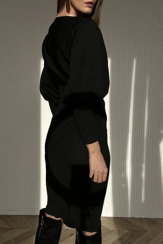 Damska patchworkowa sukienka z okrągłym dekoltem i długim rękawem