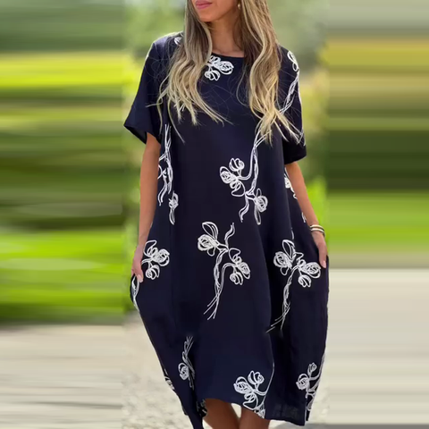 Damska luźna sukienka z krótkim rękawem