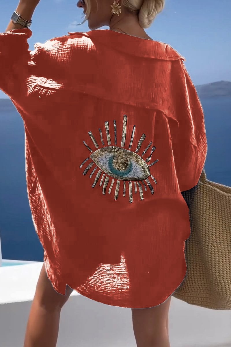 Koszula z cekinami i koralikami w stylu Evil Eye