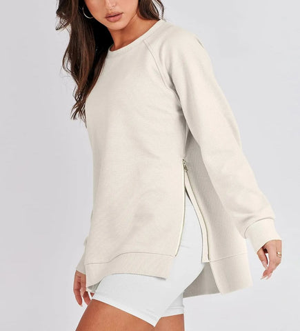 Damska bluza oversize zapinana na zamek z boku