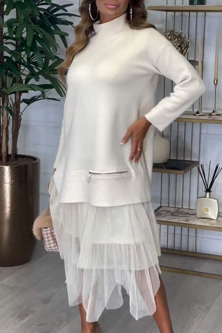 Damska sukienka patchworkowa w jednolitym kolorze, na co dzień z siateczki