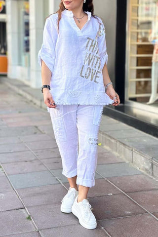 Casualowy dwuczęściowy zestaw ze wzorem w monogram