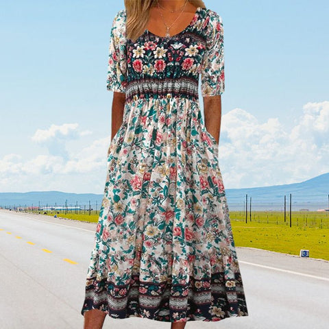 49% zniżki elegancka bohemijska sukienka drukarska