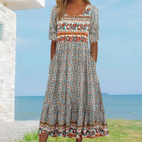 49% zniżki elegancka bohemijska sukienka drukarska