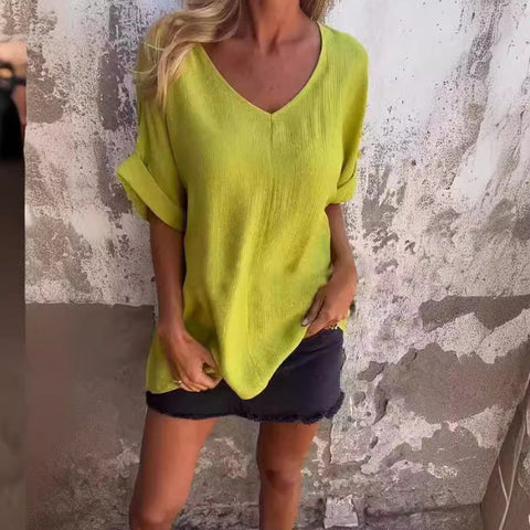 Damska koszulka oversize z dekoltem w kształcie litery V