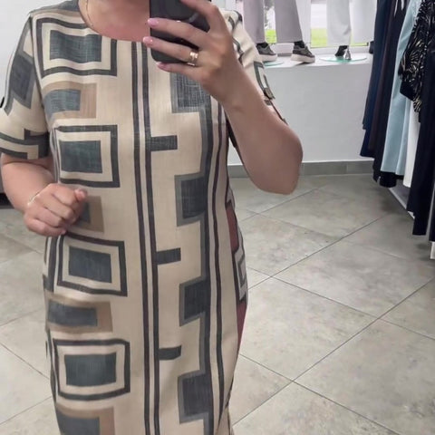 Damska sukienka na co dzień z okrągłym dekoltem i krótkim rękawem, z nadrukiem✨