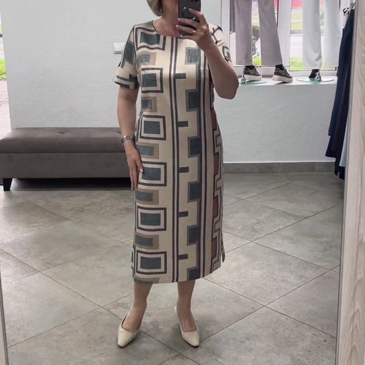 Damska sukienka na co dzień z okrągłym dekoltem i krótkim rękawem, z nadrukiem✨