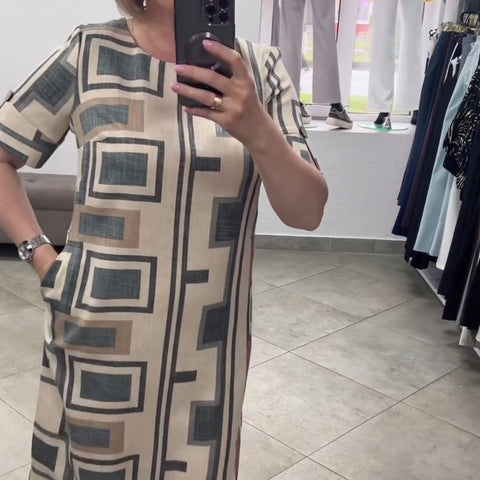 Damska sukienka na co dzień z okrągłym dekoltem i krótkim rękawem, z nadrukiem✨