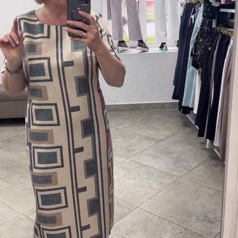 Damska sukienka na co dzień z okrągłym dekoltem i krótkim rękawem, z nadrukiem✨