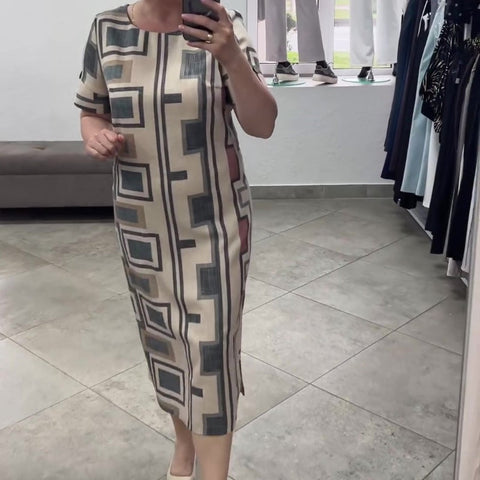 Damska sukienka na co dzień z okrągłym dekoltem i krótkim rękawem, z nadrukiem✨