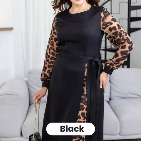 Damska elegancka sukienka z długim rękawem i nadrukiem