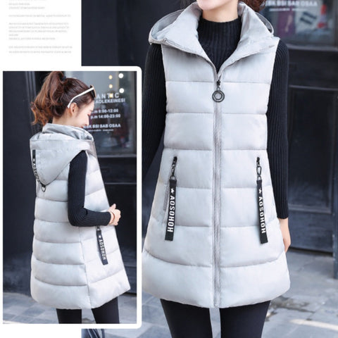 Damska kamizelka bez rękawów, wyściełana bawełną, zapinana na zamek