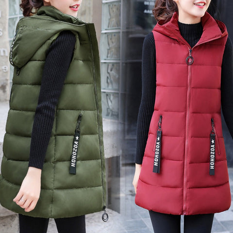 Damska kamizelka bez rękawów, wyściełana bawełną, zapinana na zamek