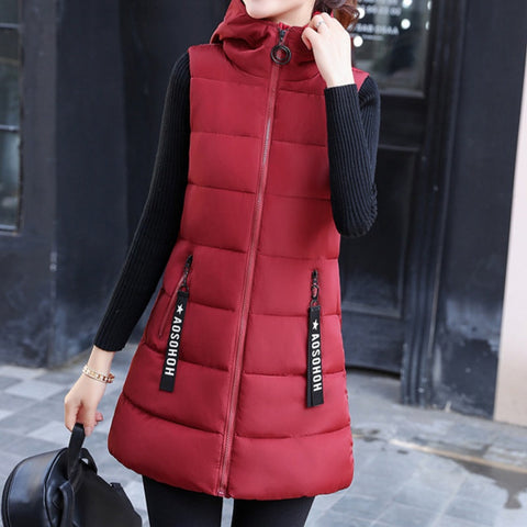 Damska kamizelka bez rękawów, wyściełana bawełną, zapinana na zamek